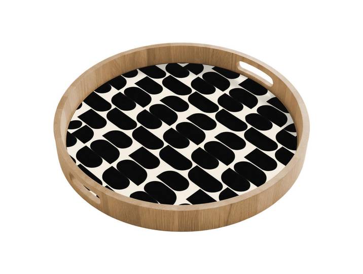 OnlyWow Tablett - Modern - Gemustert - Schwarz - 50x50 cm, Holz, Echtholz,Eiche, Rund, 50x5x5 cm, Geschirr, Tischkultur & Serviergeschirr, Tabletts