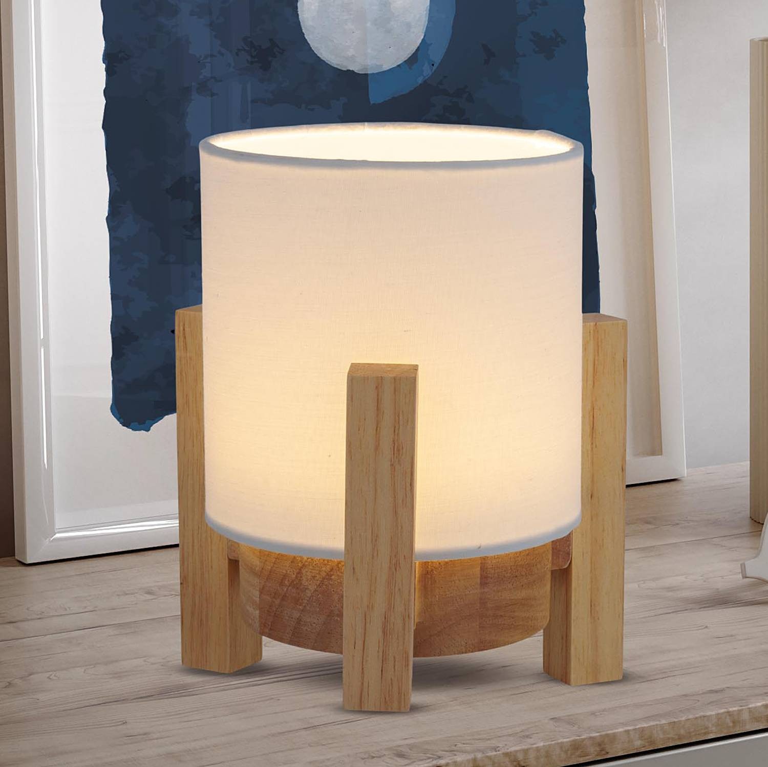 home24 Tafellamp Madita Wit met Mixweefsel en LED