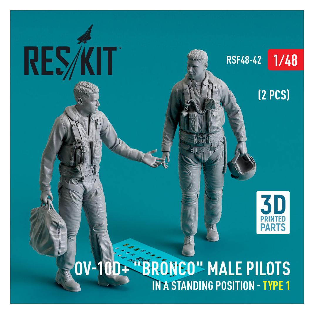 ResKit OV-10D+ Bronco male pilots (in a standing position - type 1) (2 pcs) (3D Printed) (RSF48-0042)