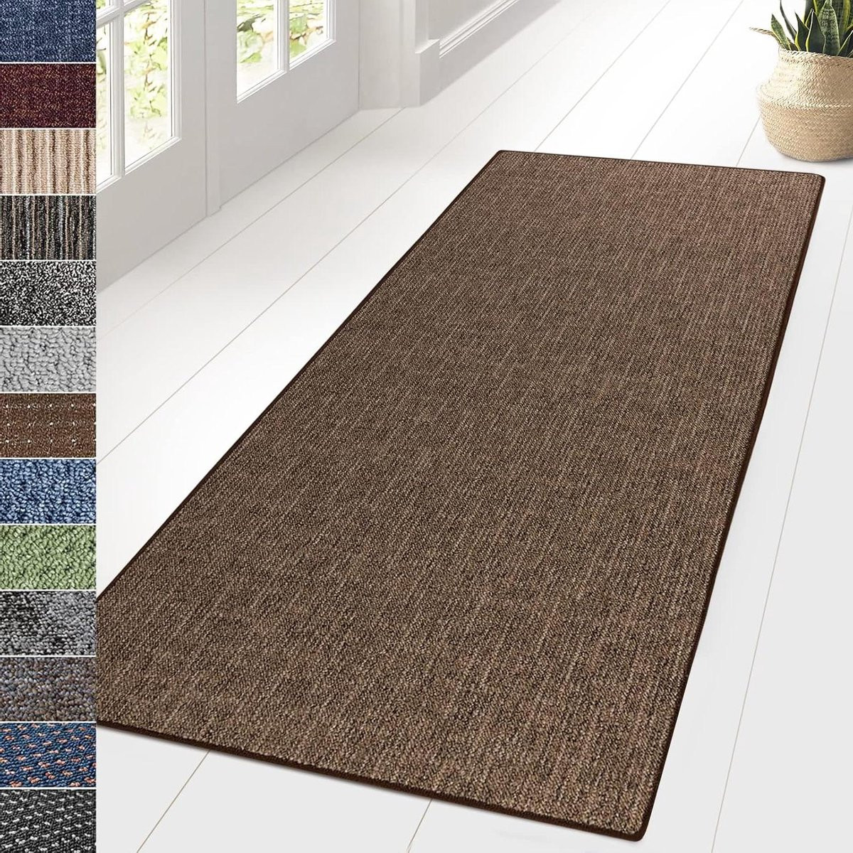 Bruine Karpet Loper - Modern Rechthoekig Vloerkleed Runner voor Woonkamer, Keuken of Hal - 80 x 350 cm