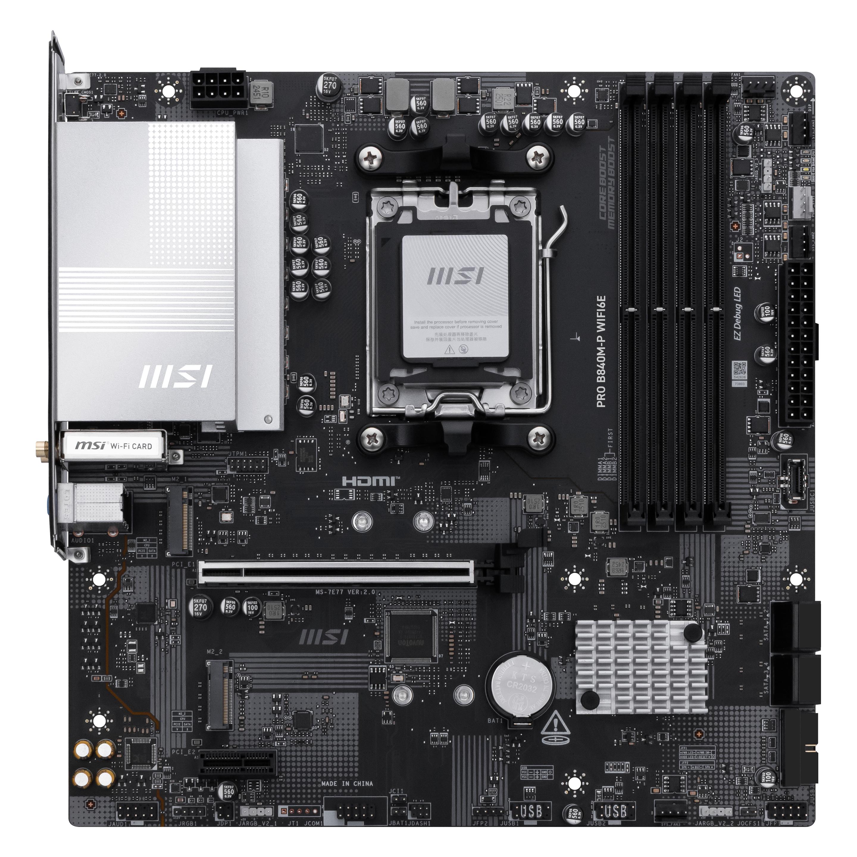 MSI PRO B840M-P WIFI6E AM5 mATX MB (AM5, AMD B840, mATX) (7E77-001R)