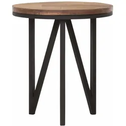 Couchtisch Odeon Rund, Teakholz unbehandelt, Industrial Stil, Natur, 3-Fuß Gestell Schwarz, 40 cm