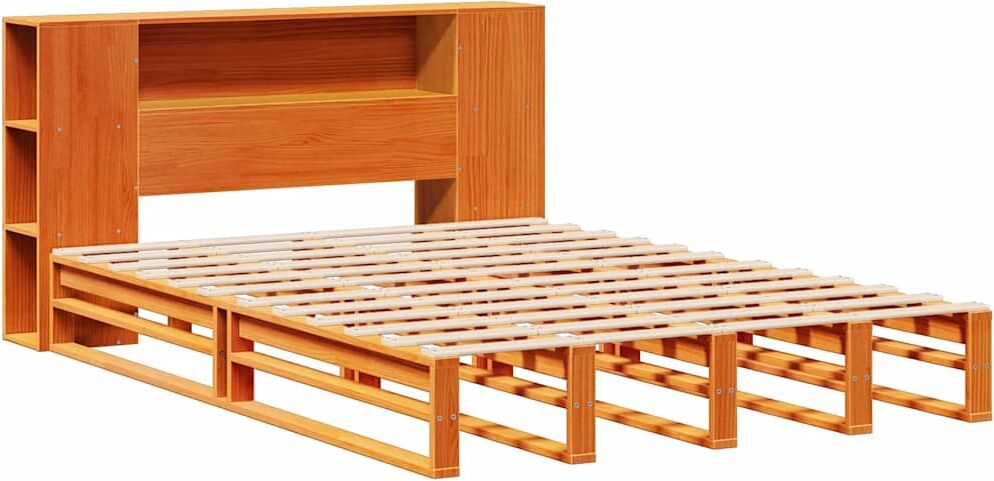 vidaXL Lit bibliothèque sans matelas cire marron 150x200cm bois massif