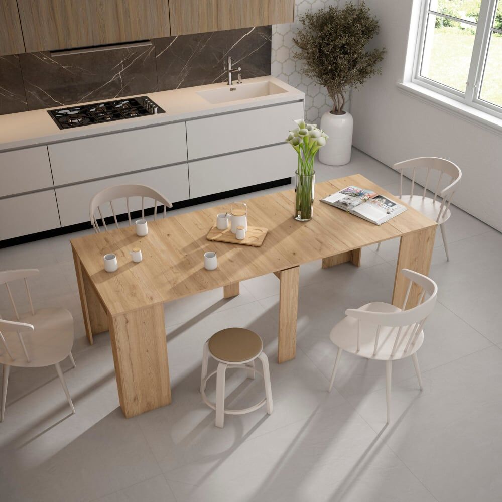 Skraut home Table auxiliaire extensible effet bois de chêne 222x90x77cm Beige 222x77x58cm