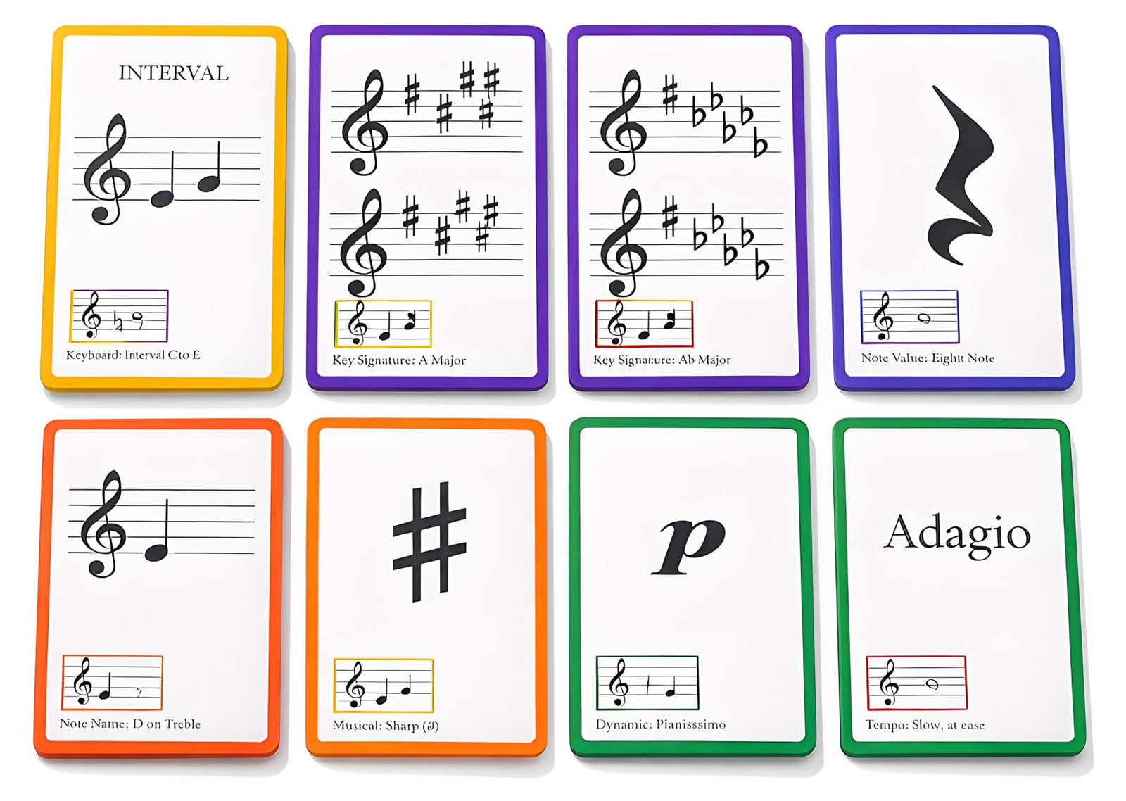 Dripio 50 muziek-flashcards voor beginners met afbeeldingen van pianonoten
