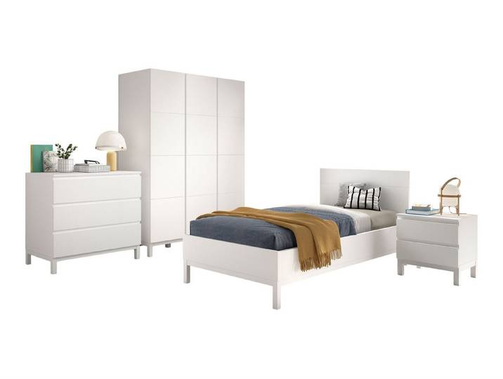 58 aufm Kessel Jugendzimmer-Set Kinderzimmer Set Keely Kiefer weiß Bett Nachtkonsole Schrank Kommode, (inkl. Versand, Lieferung bis Verwendungsstelle), Komplettes Möbelset mit viel Stauraum und Komfort