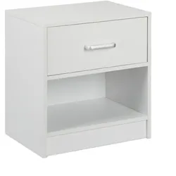 Relaxdays Nachttisch, Schublade, offenes Fach, HBT: 41,5 x 39 x 31 cm, Nachttischschrank Schlafzimmer, Nachtkasten, weiß