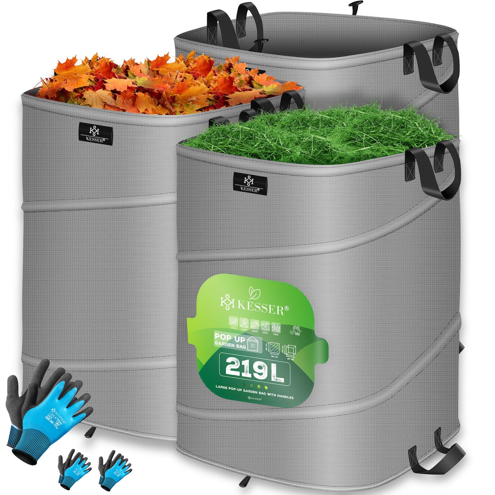 KESSER® Pop-Up-Gartensack Laubsack Gartenabfallsack inkl. Handschuhe Selbststehend mit Griffen Stabil Robust & Faltbar Laubsäcke Rasenschnitt Gartensäcke für Gartenabfälle Grünschnitt