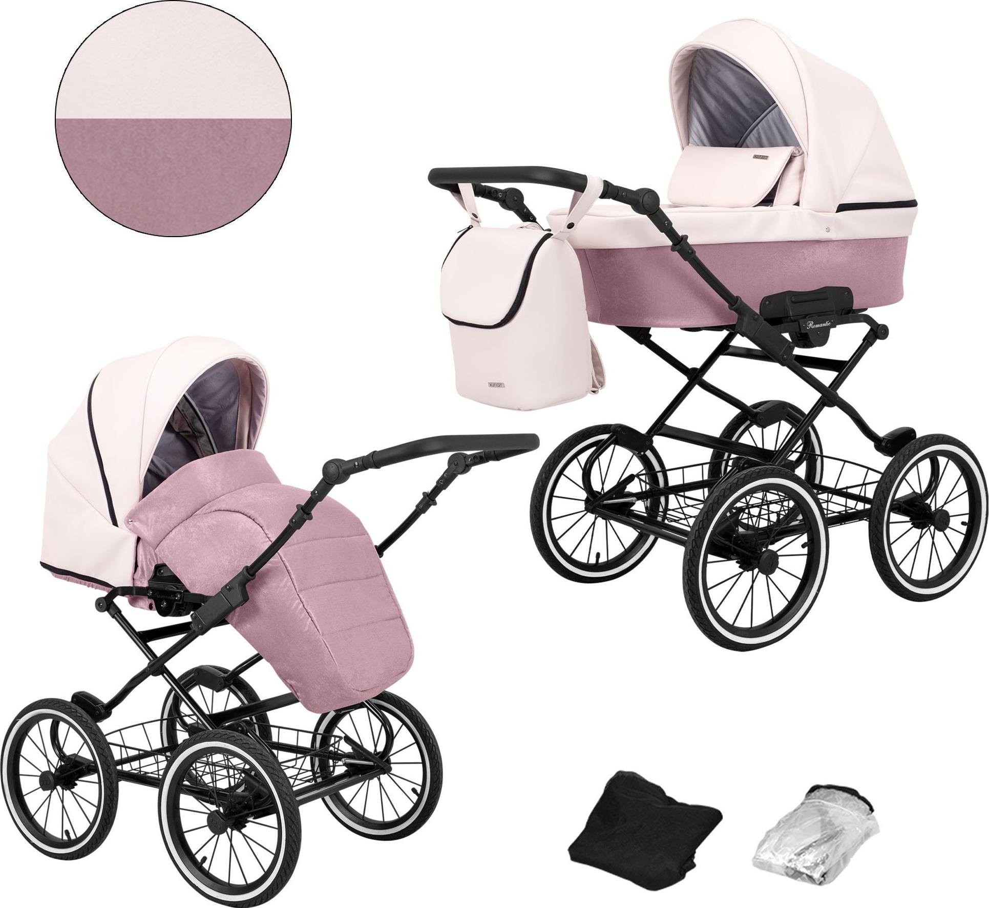 Kinderwagen Kunert Romantic 2in1 - Schwarzes Gestell - Farbe: Rosa Eco