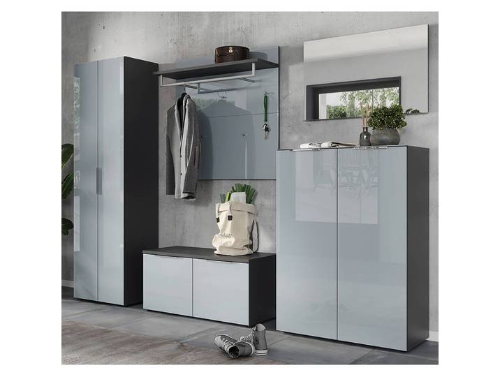 home24 Garderobeset 5-delig 274 x 197 x 40cm grijs/zilvergrijs/grafietkleurig