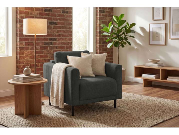 Sessel GOODPRODUCT Sveeva, Breite 78 cm, schwarze Metallfüsse , grau (anthrazit), B:78cm H:78cm T:85cm, 100% PES, Sessel, Sessel, langlebiger Webstoff, viele Farben zur Auswahl