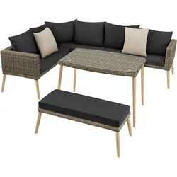 tectake Rattan Lounge mit Aluminiumgestell Pula  Natur