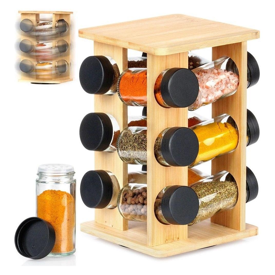 Vilde Drehbarer Gewürzständer aus Bambus mit 12 Glasbehältern à 85 ml (64821883)