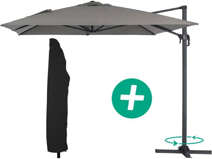 Parasol jardin déporté Alu Sun 4 - Rectangle - 3 x 4 m + Housse de protection - Gris