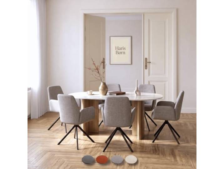 Haris Børn® Esszimmerstühle drehbar mit Armlehne (6er Set) Taupe, Gestell schwarz - Esszimmerstuhl & Drehstuhl Esszimmer - Esstisch Stühle, Küchenstühle - 30 Tage risikofrei testen