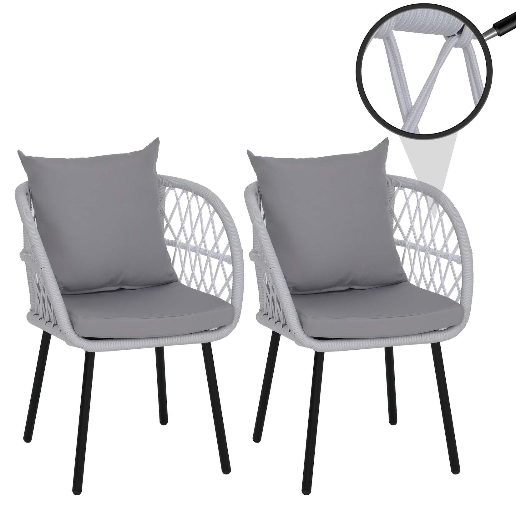 2er-Set Gartenstuhl MCW-Q38, Gartensessel Armlehne, Aluminium Seilgeflecht Rope ~ Gestell schwarz, Polster hellgrau
