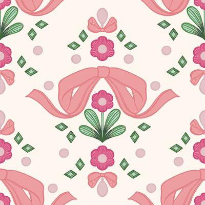 Lele Sadoughi Bow Damask Pink Peel & Stick Wallpaper
