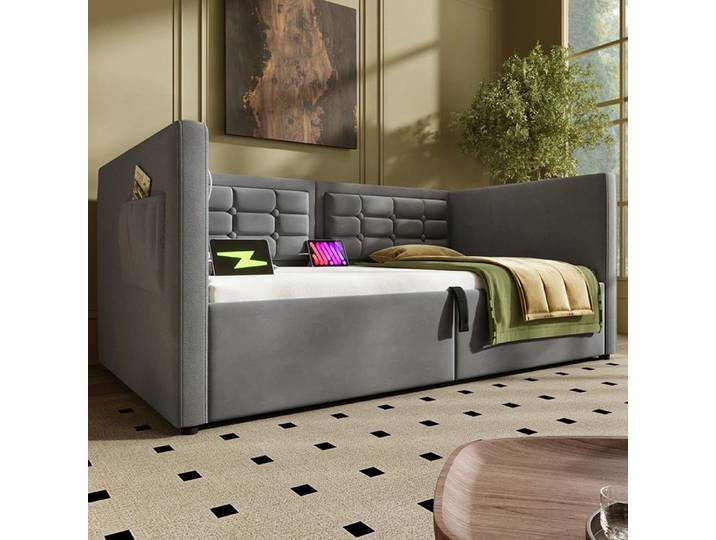 Canapé-lit avec lit gigogne - SINGULARITY - LIT GIGOGNE 90x190 cm - 90x190 cm - Lin/Coton gris - Sommier inclus