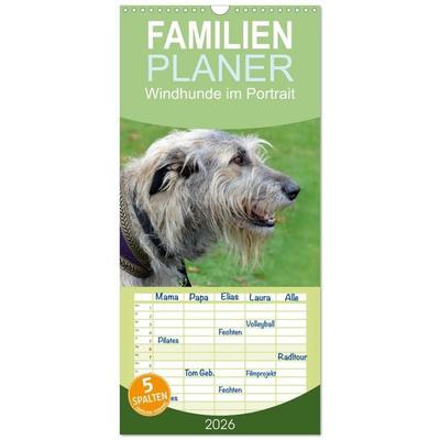 Familienplaner 2026 - Windhunde im Portrait mit 5 Spalten (Wandkalender, 21 x 45 cm) CALVENDO