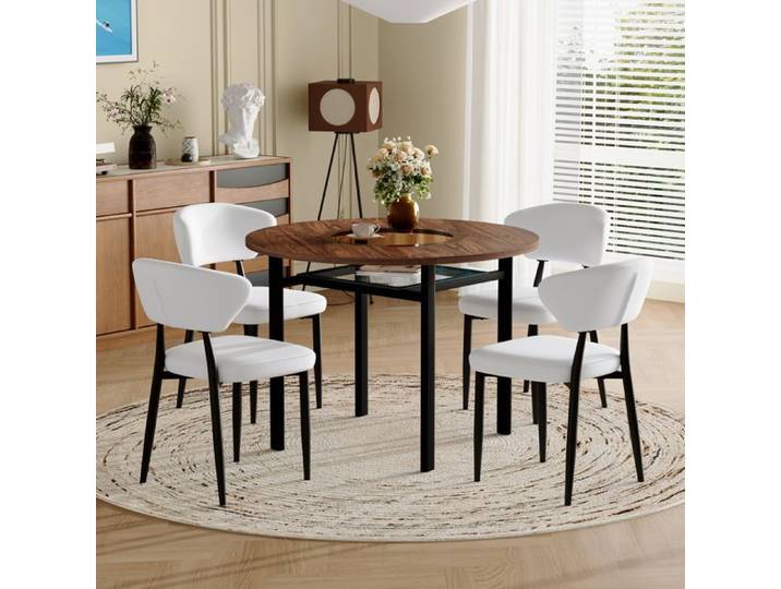 Ensemble de table ronde - Ensemble de table ronde moderne - 100 cm - 4 chaises blanches - Plateau MDF & verre trempé