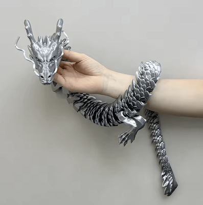 Inspire Curations 88CM Crystal Gem Articulated Dragon Articulated Dragon Fidget Toy 3D Printed Crystal Dragon Collectible shiny Silver 88cm
