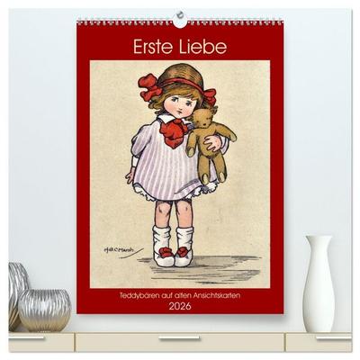 Erste Liebe - Teddybären auf alten Ansichtskarten (hochwertiger Premium Wandkalender 2026 DIN A2 hoch), Kunstdruck in Hochglanz