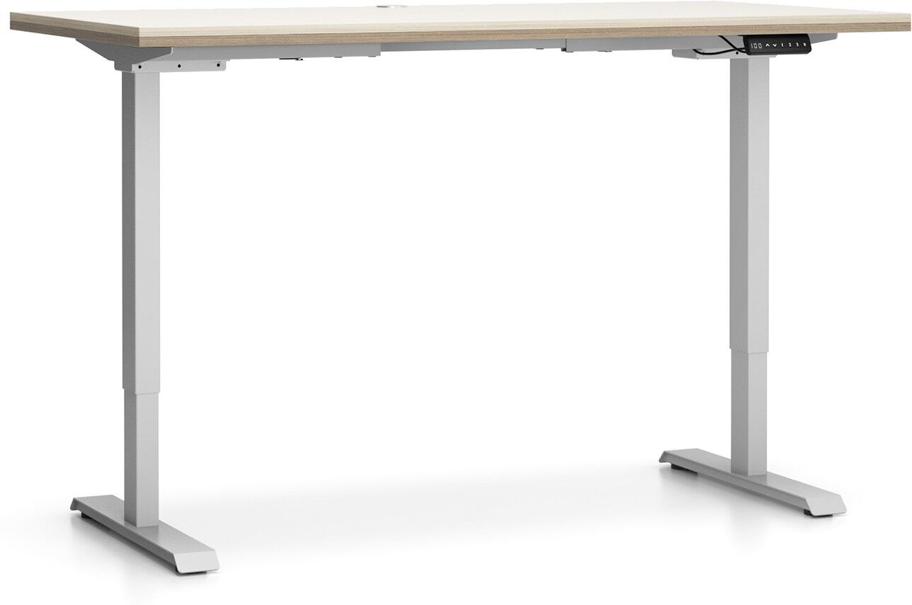 PLAN Bürotisch SINGLE LAYERS, 160x80 cm, verstellbare Metallgestell, Eiche natur / Eiche gebeizt