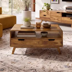 Couchtisch Sheesham 100x70x48 natur sandgestrahlt lackiert MALMÖ 2 #228