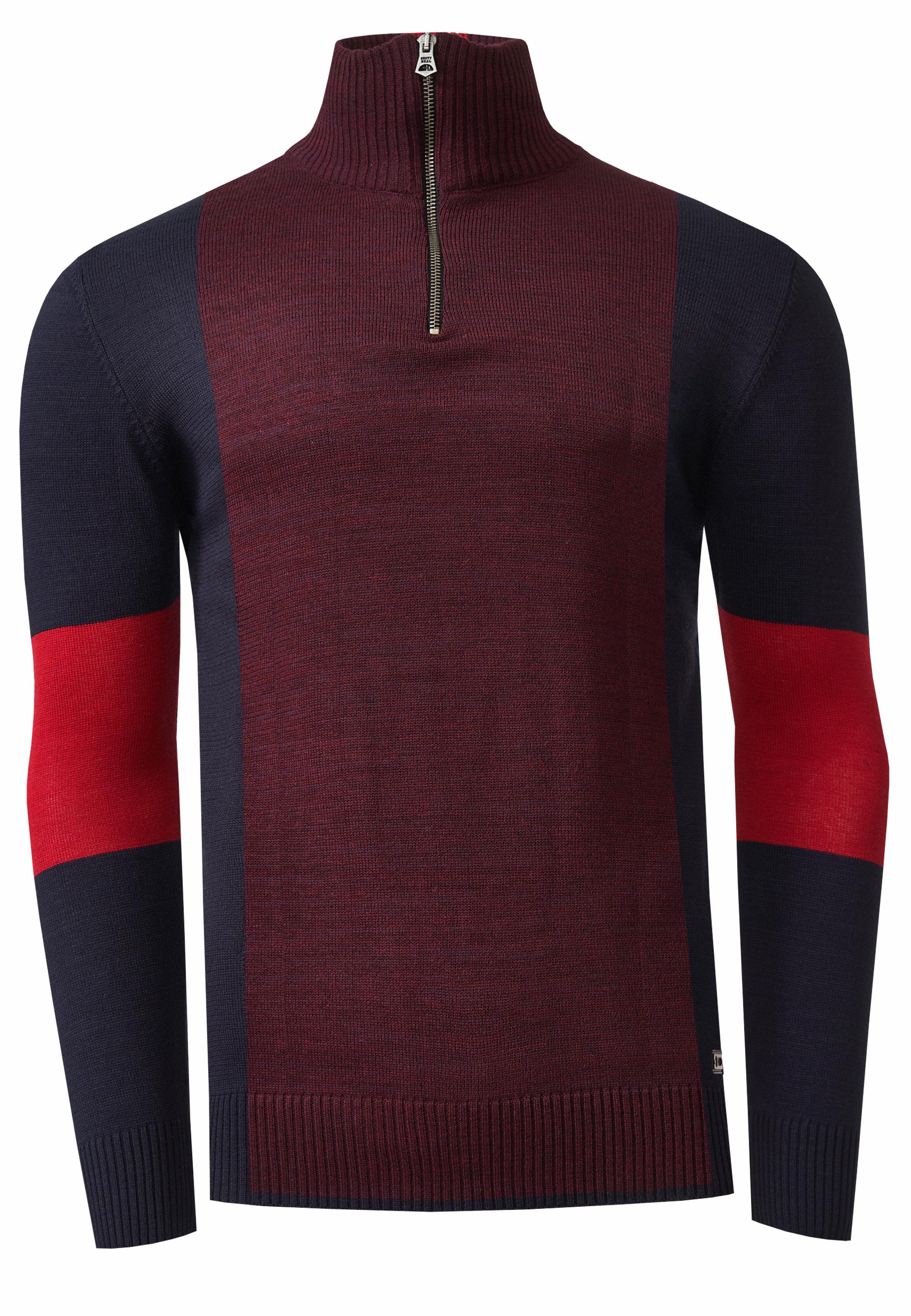 Fijn gebreide trui in colorblock-stijl met opstaande kraag