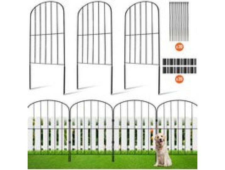 VEVOR Clôture de Jardin en Métal, 61x33 cm, Clôture de Jardin Lot de 10, Barrière Robuste pour Animaux, Espacement de Pointes 5,08 cm Clôture Métallique Décorative pour Chien Cour Terrasse Extérieur