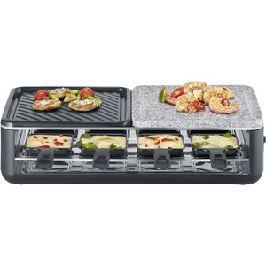 Severin Raclette-Grill Black Line Lite RG 2366, für 8 Personen, 1300 Watt, mit gerillter Grillplatte, mit Natursteinplatte