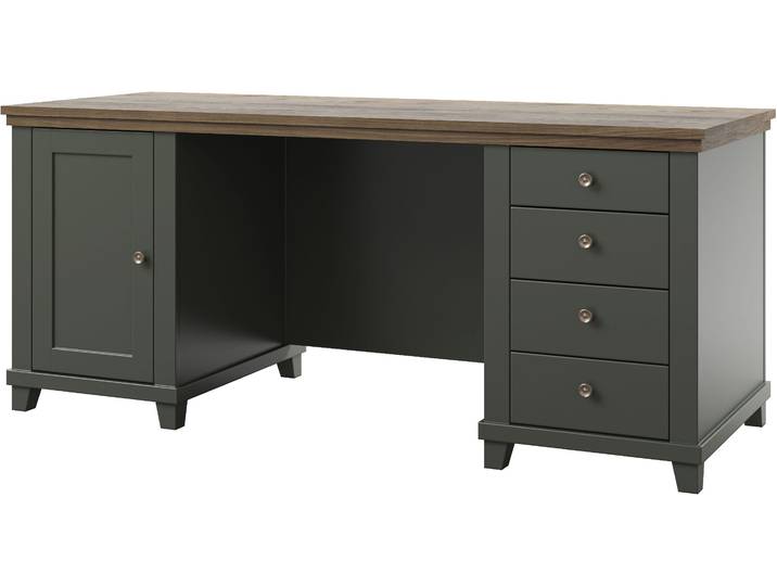 Schreibtisch HELVETIA Evora Schreibtisch , grün (grün, eiche lefkas, grün, eiche lefkas), B:180cm H:77cm T:70cm, Tische, Schreibtisch, Schreibtisch in moderner Landhaus Stil