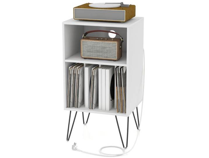 GOPLUS Petit Meuble de Rangement 53x46x87CM avec Station de Charge USB Type C - 5 Etagère de Rangement Dossier Vinyle Blanc