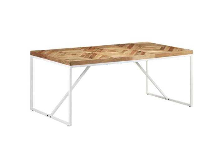 Todiikf Esstisch 180x90x76 cm Massivholz Akazie Mango Holz Tisch Rustikaler Küchentisch mit Mosaik-Muster und weißen Stahlbeinen für moderne Küche und Esszimmer.