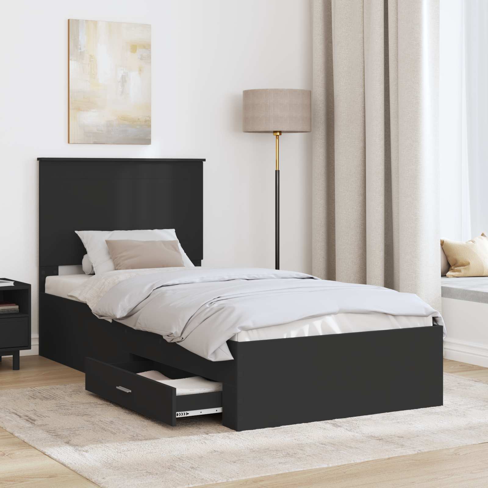 vidaXL Cadre de lit Noir et argent 75 x 190 cm Bois d'ingénierie