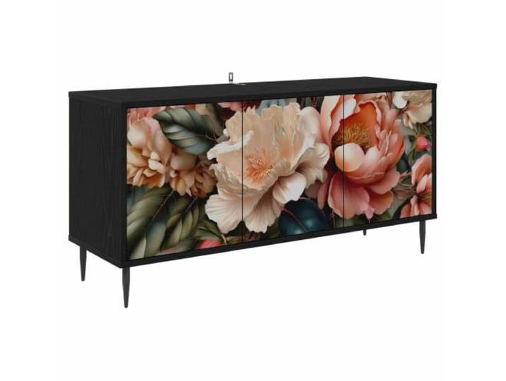 HFXHIJXQ TV-Schrank Lowboard 102x33x51 cm Schwarz Eichen-Optik Modernes Lowboard fürs Wohnzimmer mit 3 Türen, dekorativem Muster und erhöhten Füßen für optimale Luftzirkulation.
