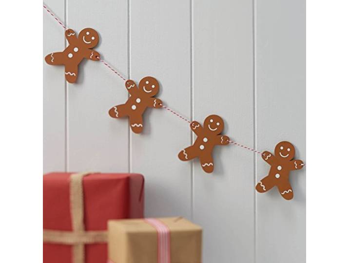 Ginger Ray Houten Kerst Gingerbread Garland Bunting, Bruin/Rood/Wit