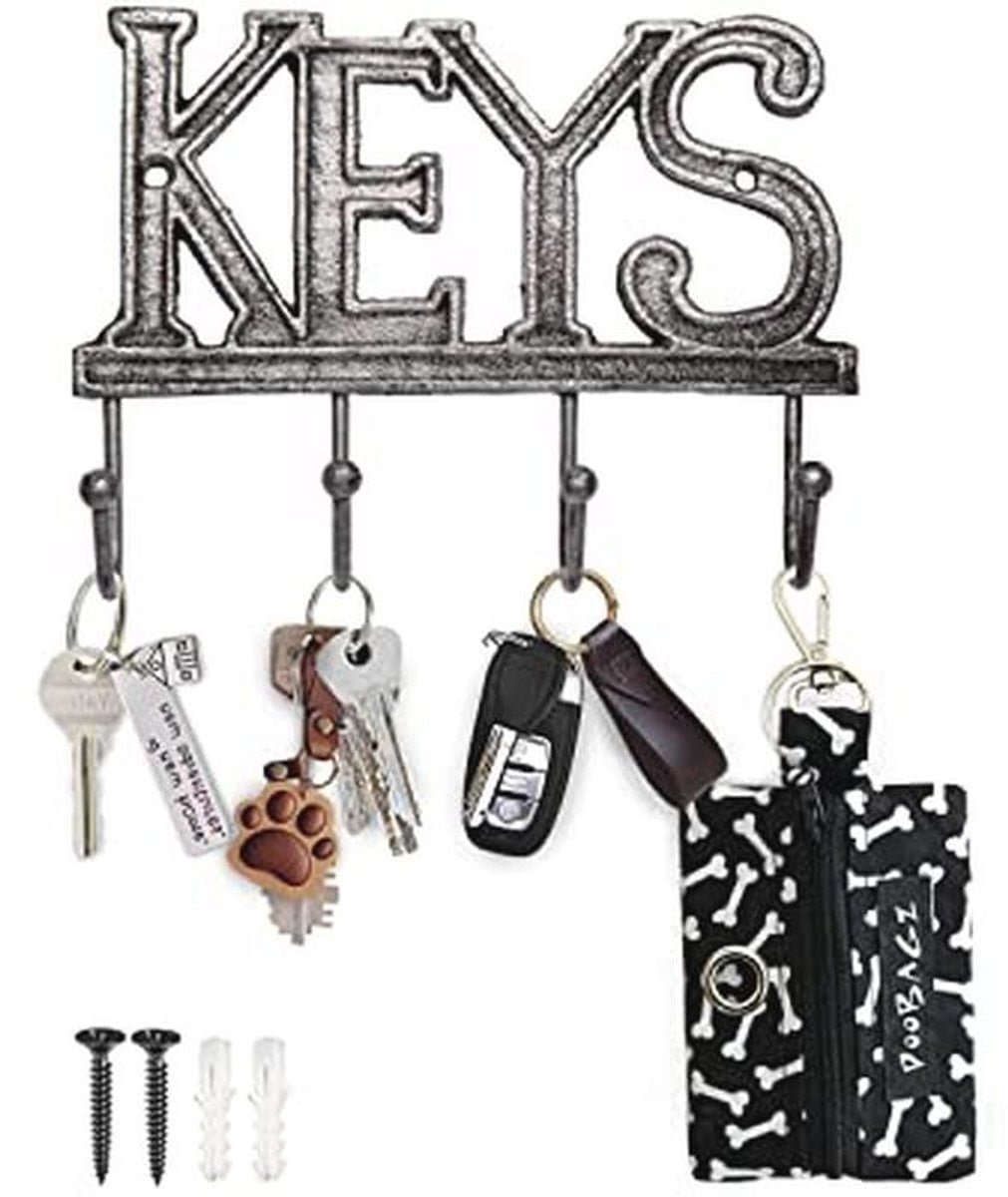 Wandgemonteerde Sleutelhouder met 4 Haken - Decoratieve Sleutelorganizer in Rustiek Design