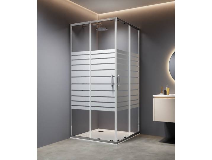 Eckdusche WELLTIME Trento Slimline , silber (chromfarben streifendekor), B:90cm H:190cm T:90cm, Duschkabinen, Eckdusche, Verstellbereich 80-90cm, 5mm ESG, verbessertes Rollensystem