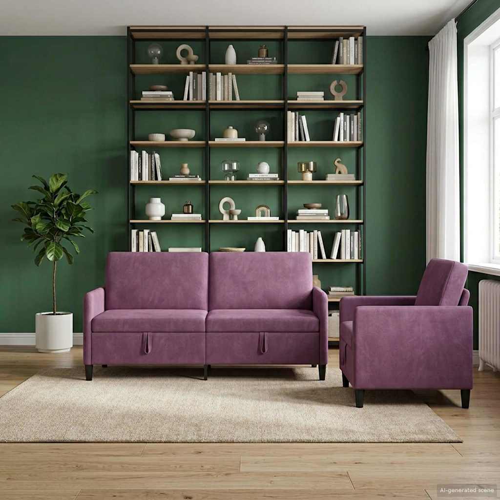 vidaXL Canapé avec rangement 2 pc Pourpre Polyester