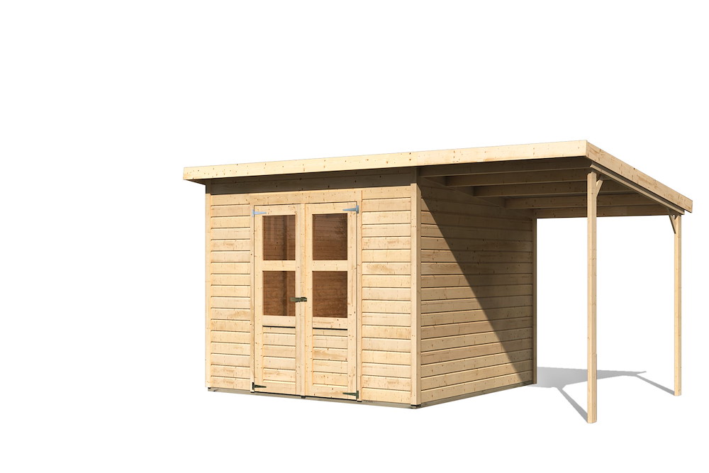 KARIBUHOLZT Hamburg 6 SET mit Anbaudach natur 2,42x2,44x2,20m 16919026