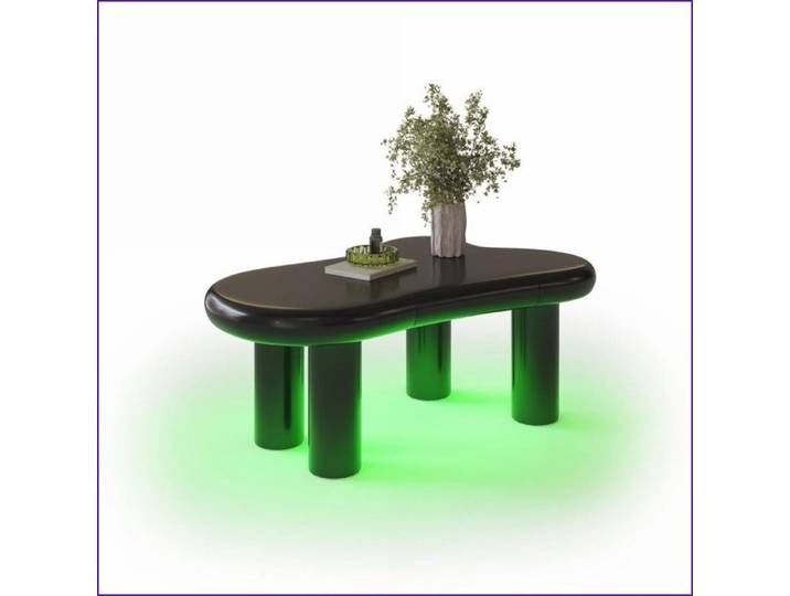 Table basse moderne - Forme nuage MDF noir avec LED 16 couleurs & tiroir