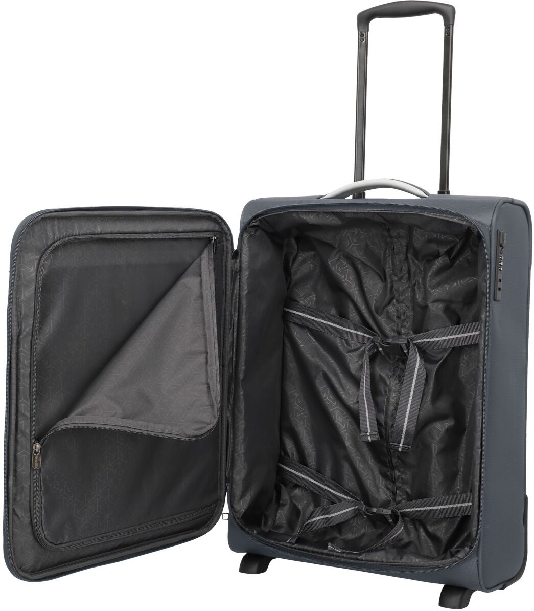 Handgepäck-Trolley TRAVELITE "JETPACK Multi 2 Cabin Handgepäck Koffer", Damen, Gr. B/H/T: 40cm x 55cm x 20cm 41 l, grau (anthrazit), Polyester, unifarben mit Farbeinsätzen, Koffer Handgepäck-Trolley, Weichgepäck, passend für Ryanair, Condor und viele gäng