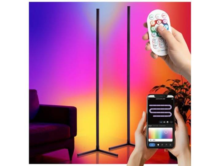 tectake® Lot de 2 Lampadaire LED 16 millions de couleurs 200 modes lumineux\, Lampe LED Salon\, Bureau\, Chambre\, hauteur réglable\, Commande par télécommande\, interrupteur\, Smartphone\, Mode musique