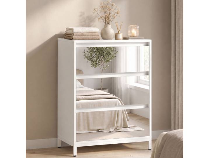 HOMCOM Commode Moderne 3 Tiroirs Blanche 60x35x80cm Miroir