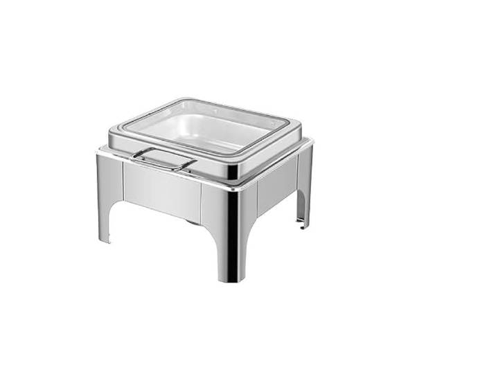 2-teiliges, schweres Edelstahl-Quadrat Speisenwärmer Chafing Dish-Set mit hydraulischem Soft-Close-Glasdeckel for die Gastronomie