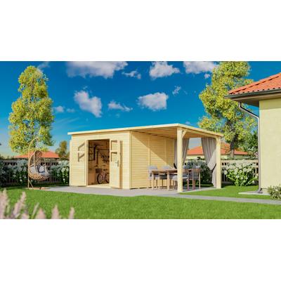 Gartenhaus BERTILO "Baltrum 2 Set naturbelassen", beige (natural), Fußboden im Gartenhaus, ohne Rück- und Seitenwand, ohne Dacheindeckung, Massivholz, Gartenhäuser, Gartenhaus, mit Fußboden, Fenster und Doppeltür
