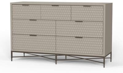 Benjara Rexi 56 Inch 7 Drawer Dresser, Honeycomb Pattern, Mahogany Wood, Taupe Gray