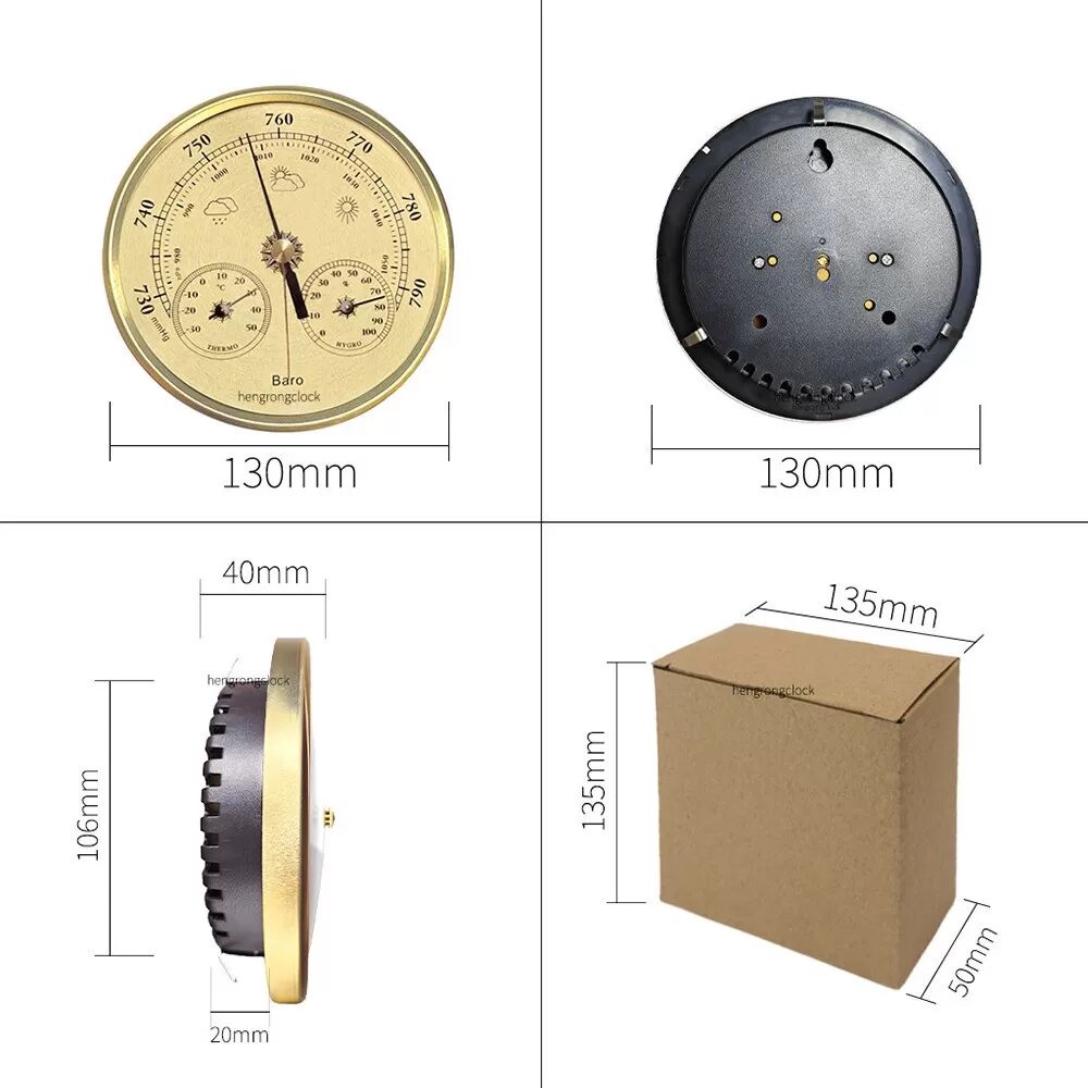 INF 130mm Gold Barometer - Präzises atmosphärisches Druckmessgerät