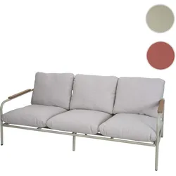 Aluminium-Gartenbank HWC-O11, Outdoor 3-Sitzer Sitzbank Sofa, Olefin Stoff (205 g/m2) 184cm ~ hellgrün Polster beige